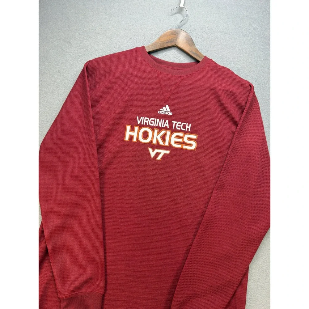 Virginia Tech Hokies Adidas Shirt Regular Mens XL Maroon Waffle Knit NCAA Logo